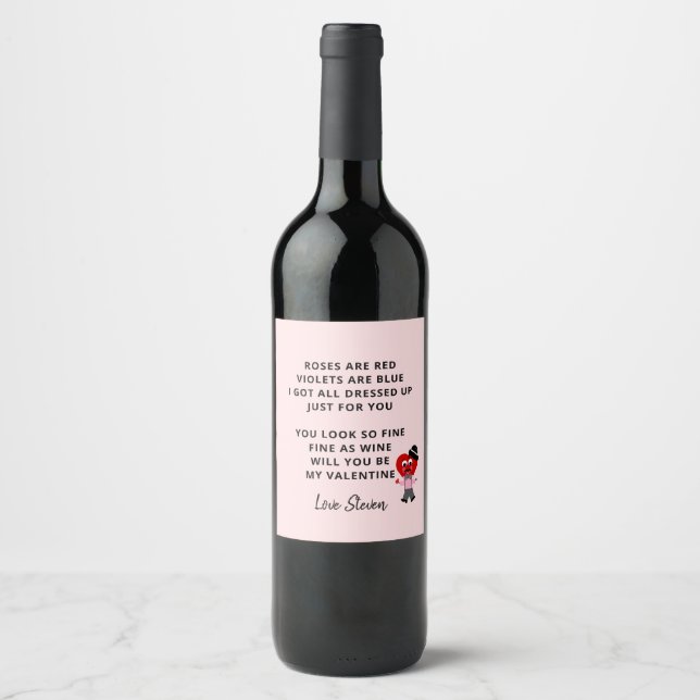 Funny Valentines Day Roses Are Red Poem Girlfriend Wine Label (Front)