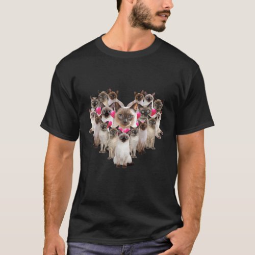 Funny Valentines Day Siamese Heart Gift Cat Lover T_Shirt