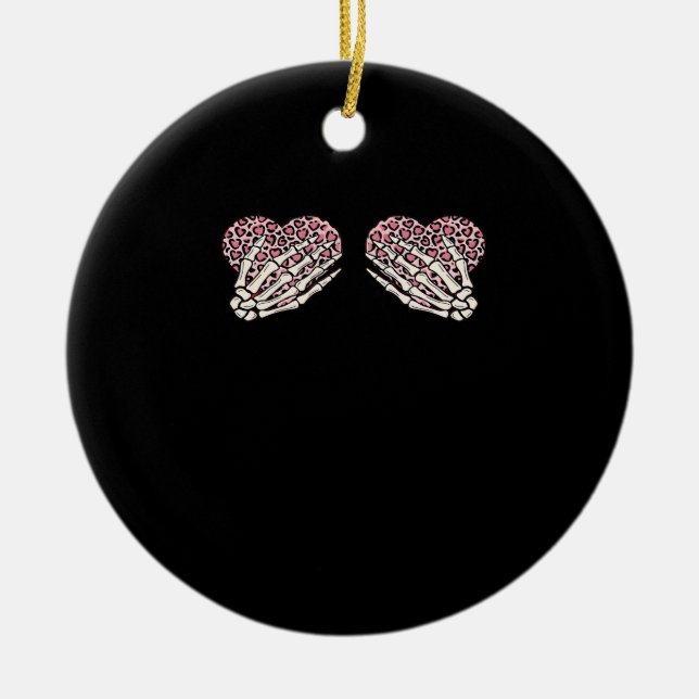 Funny Valentines Day Skeleton Hands Hearts Girl Ceramic Ornament (Front)