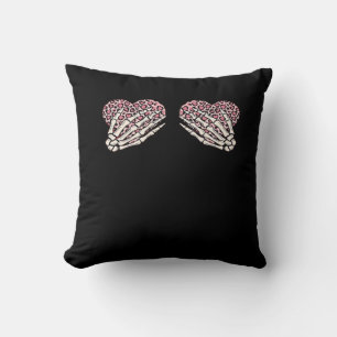 Funny Valentines Day Skeleton Hands Hearts Girl Cl Throw Pillow