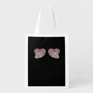 Funny Valentines Day Skeleton Hands Hearts Girl Grocery Bag