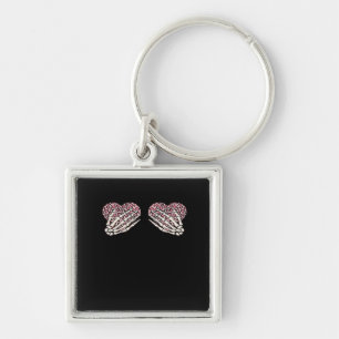 Funny Valentines Day Skeleton Hands Hearts Girl Keychain