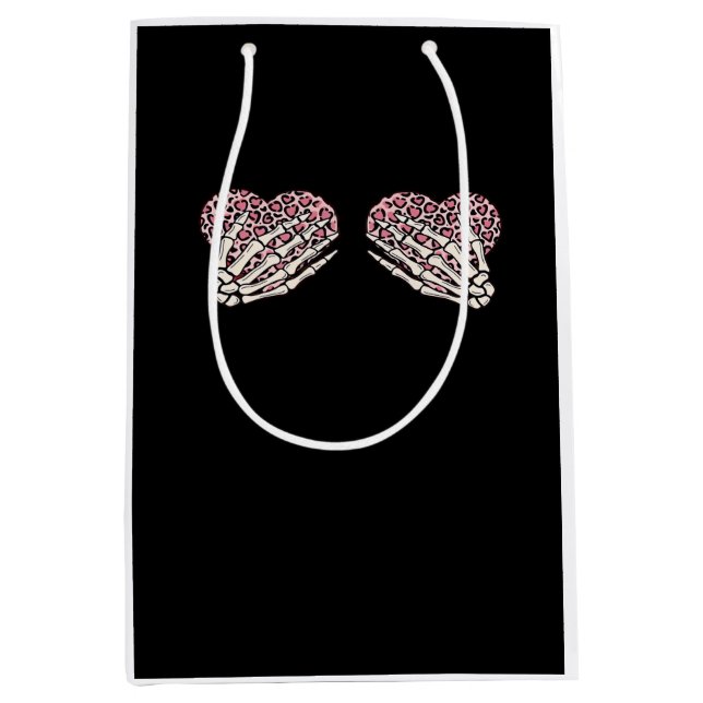 Funny Valentines Day Skeleton Hands Hearts Girl Medium Gift Bag (Front)
