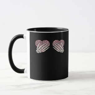 Funny Valentines Day Skeleton Hands Hearts Girl Mug