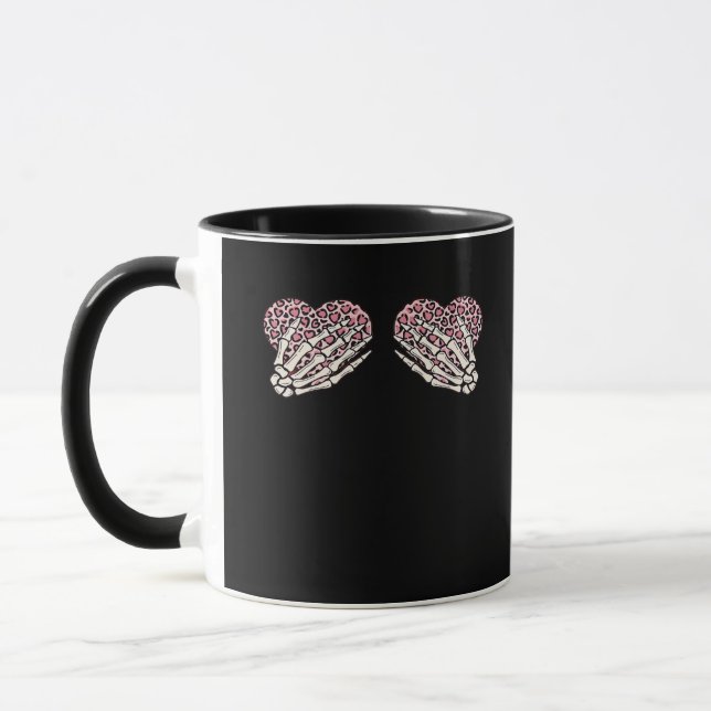 Funny Valentines Day Skeleton Hands Hearts Girl Mug (Left)