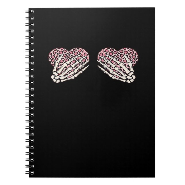 Funny Valentines Day Skeleton Hands Hearts Girl Notebook (Front)