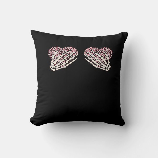 Funny Valentines Day Skeleton Hands Hearts Girl Throw Pillow (Front)