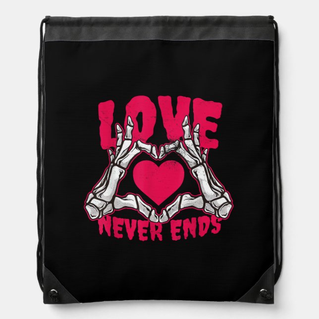 Funny Valentines Day Skeleton Heart Hands Drawstring Bag (Front)