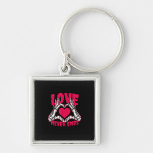 Funny Valentines Day Skeleton Heart Hands Keychain