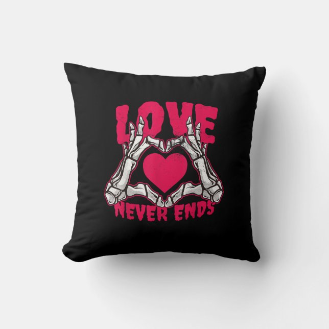 Funny Valentines Day Skeleton Heart Hands Throw Pillow (Front)
