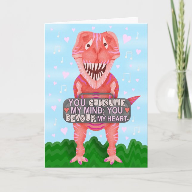 Funny Valentine's Day T Rex Dinosaur Cute Humor Holiday Card (Front)