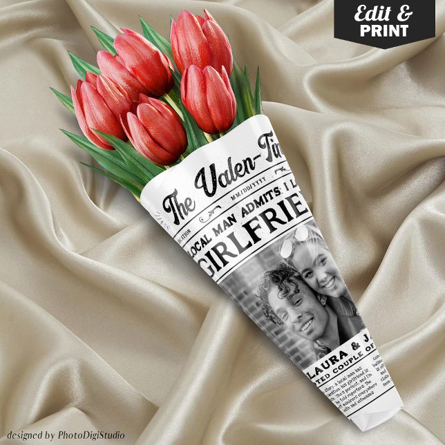 Funny Valentines Newspaper Flower Bouquet Wrap  Wrapping Paper Sheets (Editable Funny Valentines Newspaper Flower Bouquet Wrap Wrapping Paper Sheets)