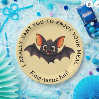 Funny Vampire Bat Halloween Party Paper Plates