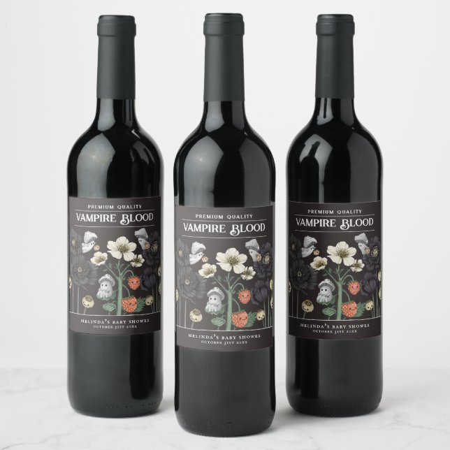 Funny Vampire Blood Halloween Baby Shower  Wine Label (Bottles)
