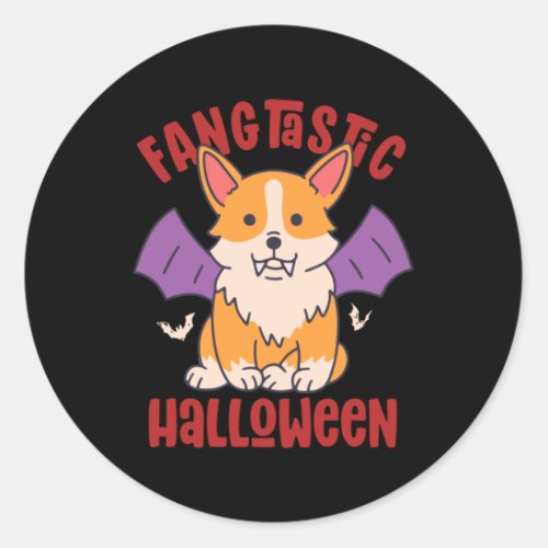 Funny Vampire Corgi Dog Lover Fangtastic Halloween Classic Round Sticker