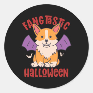 Funny Vampire Corgi Dog Lover Fangtastic Halloween Classic Round Sticker