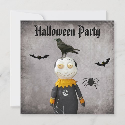 Funny Vampire  Crow Damask Halloween Party Invitation