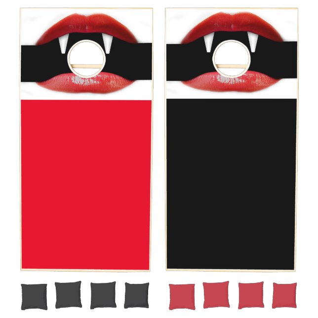 Funny Vampire Fangs Red Lips Big Mouth Halloween Cornhole Set (Set)