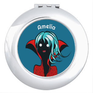 Funny Vampire Girl Cute Goth Character Art Name Compact Mirror