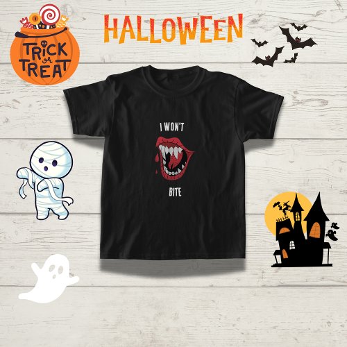 Funny Vampire I Wont Bite Family Halloween  T_Shirt