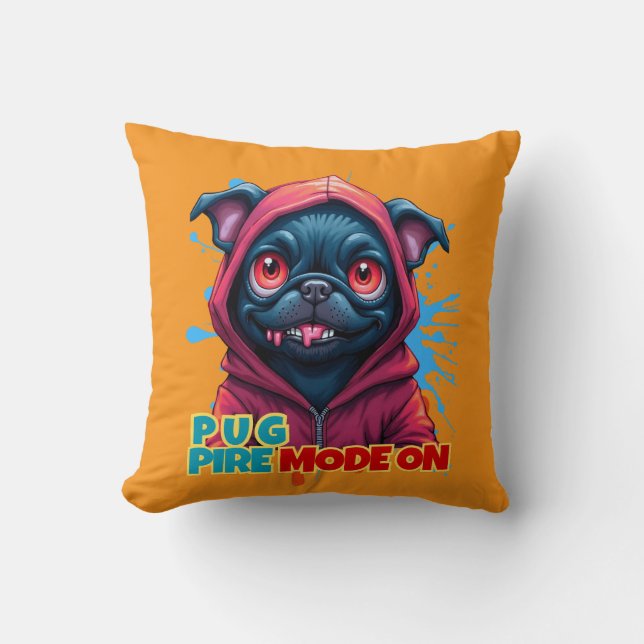 Funny Vampire Pug Graffiti Throw Pillow (Front)