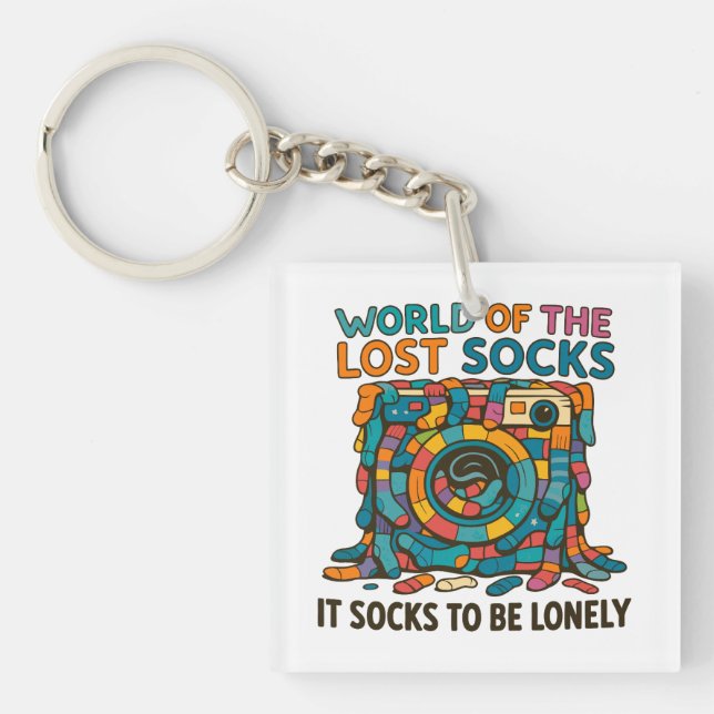 Funny Vanish Socks World Missing But Not Forgotten Keychain (Front)