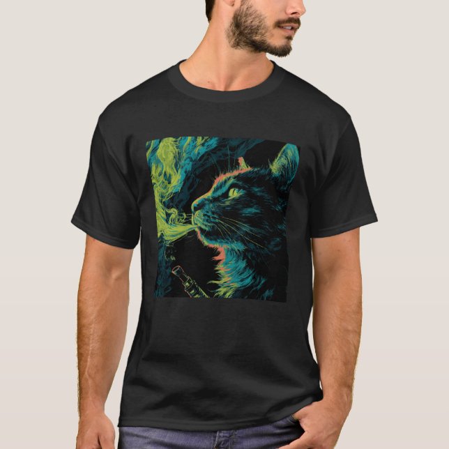 Funny Vaping Cat, Vape Kitty Meme, Feline Vaper, C T-Shirt (Front)