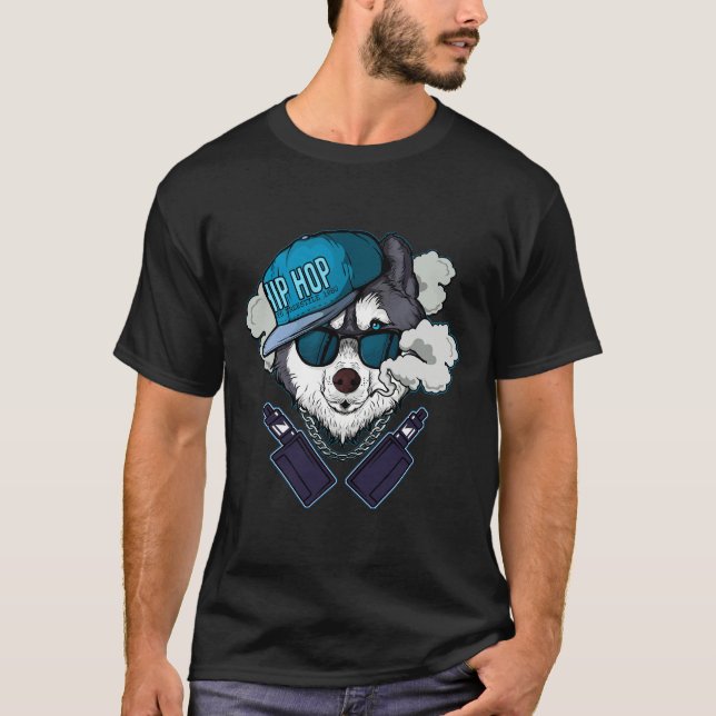 Funny Vaping Illustration Husky Vaping  Cool Vape T-Shirt (Front)