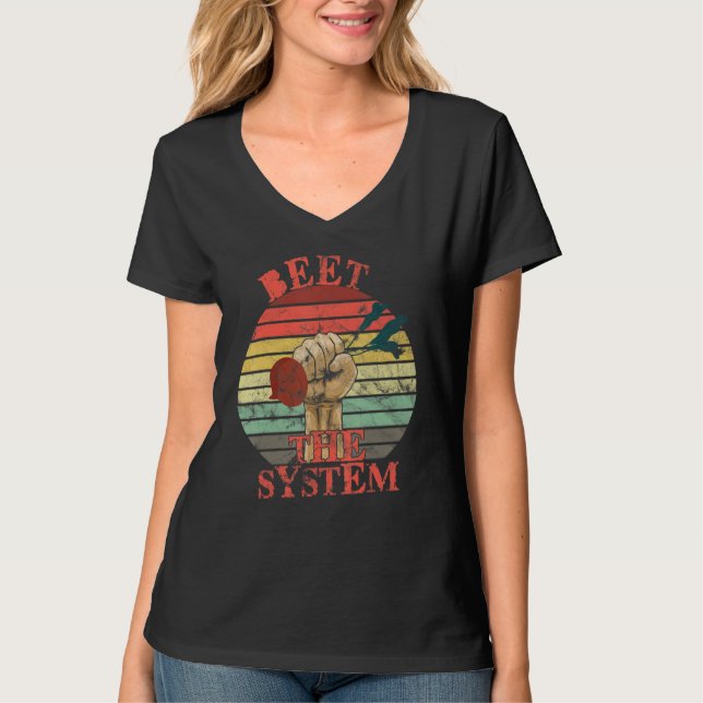 Funny Vegan Beet the System Anarchy Retro Veganism T-Shirt (Front)