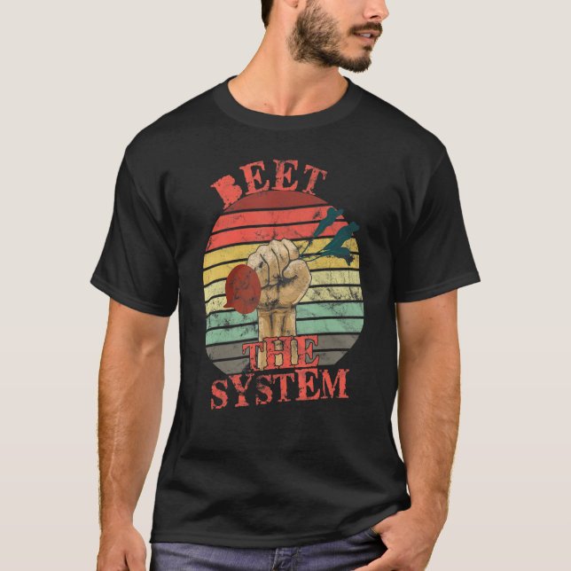 Funny Vegan Beet the System Anarchy Retro Veganism T-Shirt (Front)