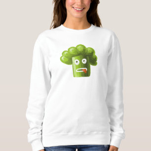 Funny Vegan Design - Cartoon Broccoli Green Sweatshirt