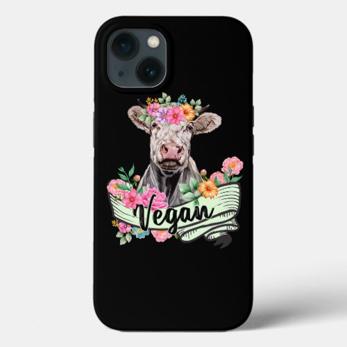 Funny Vegan Flower Cow Vegetarian Lovers Animals C iPhone 13 Case