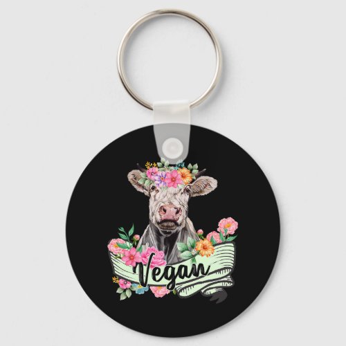 Funny Vegan Flower Cow Vegetarian Lovers Animals C Keychain