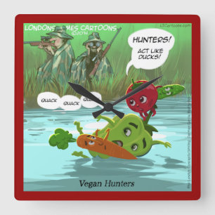 Funny Vegan Hunter Square Wall Clock