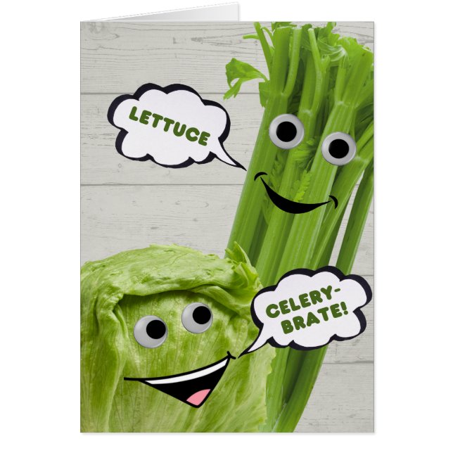 Funny Vegetable Birthday Lettuce Celery-brate Cards (Front)