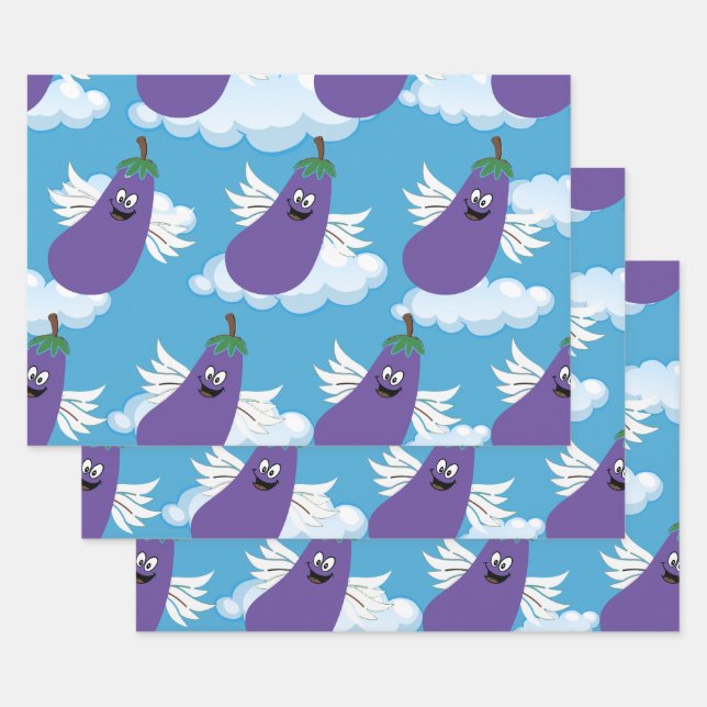 Funny Vegetable Eggplant Caricature Food Humor Wrapping Paper Sheets (Set)
