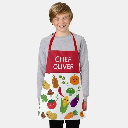 Funny Vegetable Fruit Faces Chef Kids Apron