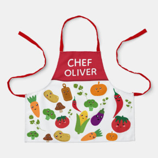 Funny Vegetable Fruit Faces Chef Kids Apron