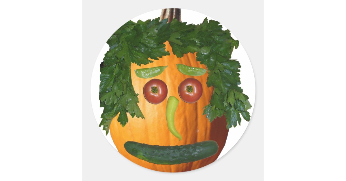 Funny Vegetable Pumpkin Face Classic Round Sticker | Zazzle