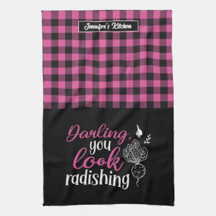 Funny Vegetable You Look Radishing Plaid Pattern Kitchen Towel