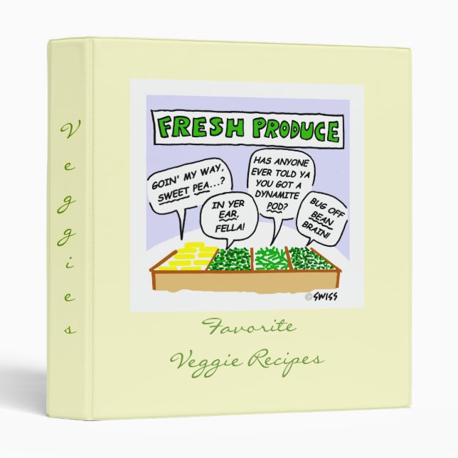 Funny Vegetables Cartoon Vegetable Dish Recipe 3 Ring Binder (Front/Spine)