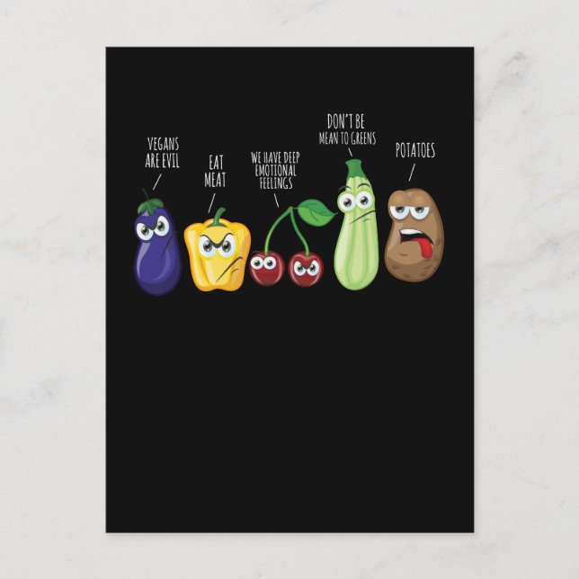 Funny Vegetables Humor Vegan Sarcastic Quote Postcard (Front)