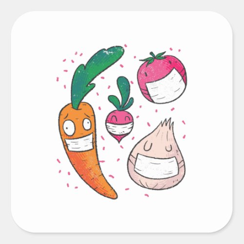Funny Vegetables in Face Masks Square Sticker