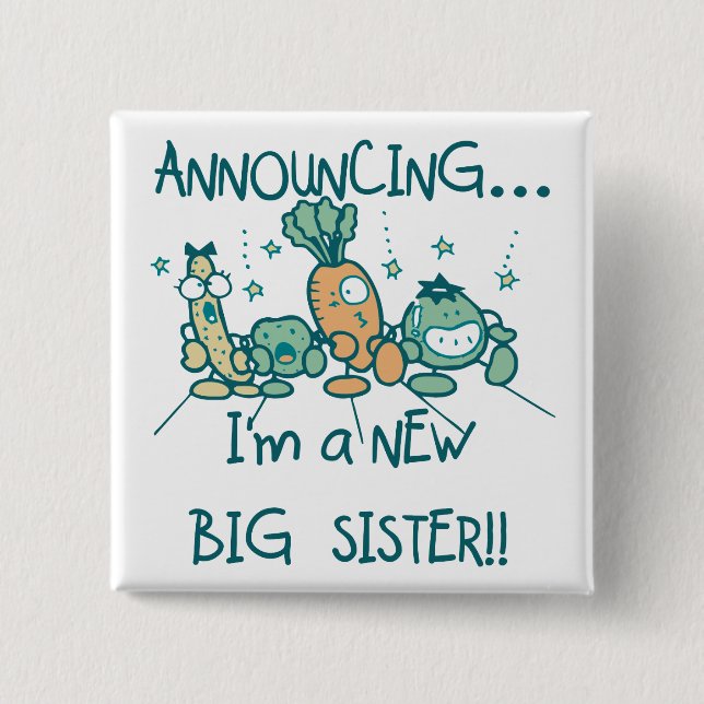 Funny Veggies New Big Sister Button (Front)