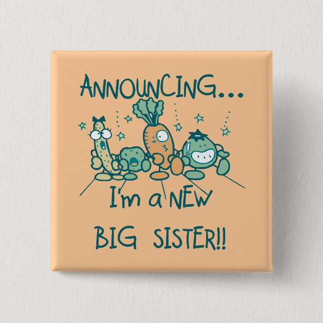 Funny Veggies New Big Sister Button (Front)