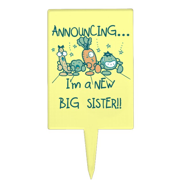 Funny Veggies New Big Sister Cake Topper (Front)