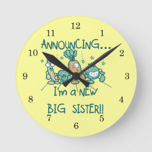 Funny Veggies New Big Sister Round Clock
