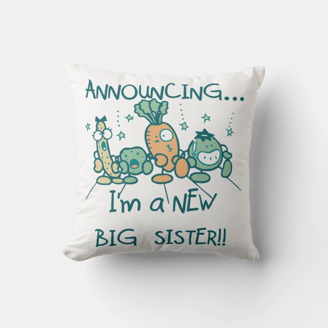 Funny Veggies New Big Sister Throw Pillow (Front)
