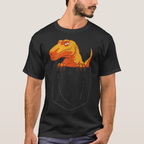 Funny Velociraptor Raptor in  Pocket Dinosaur Long T_Shirt