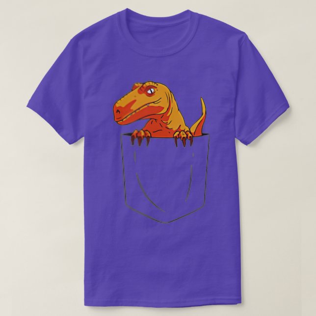 Funny Velociraptor Raptor in Pocket Dinosaur T-Shirt (Design Front)